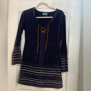 Letarte Navy Dress with Embroidery